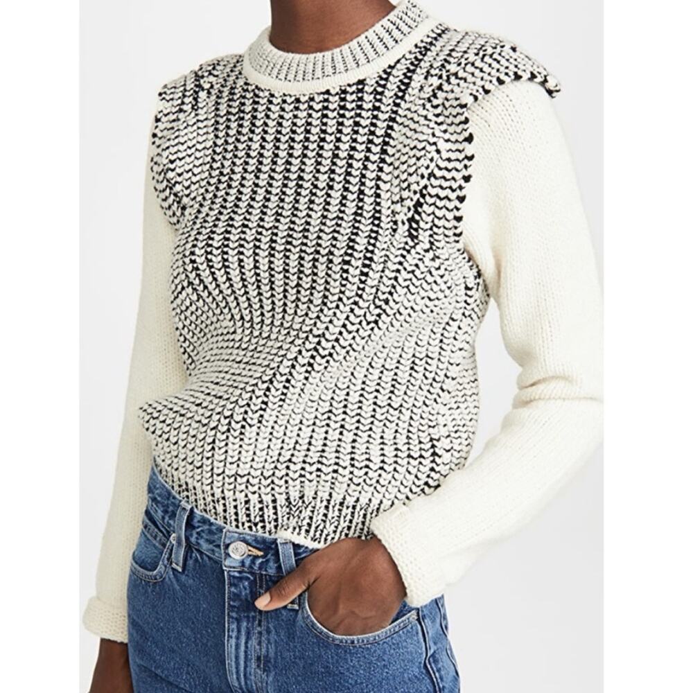 Ba&sh District Wool Blend Layered Look Cropped Sweater Cream Black S